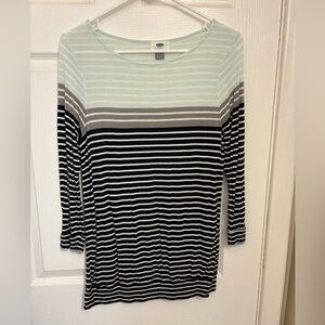 Old Navy Mint, Gray & Black Striped Long Sleeve Dress